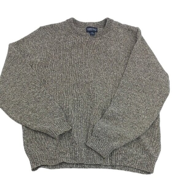 Lands' End Wool Crewneck Sweater Mens Size L Tall Brown Marled Knit Long Sleeve - Picture 1 of 6